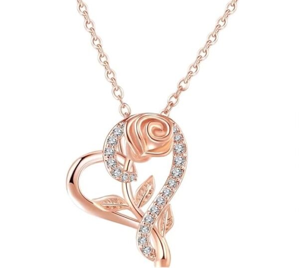 Nilu's Collection Stylish CZ Chain Pendent Set for Women, Heart Shaped Pendant with Rose Design